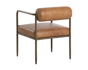 Sunpan Ajani Dining Armchair - Hand-hammered Iron Frame With Charcoal Leather For Stylish Comfort Brown Leather 111844