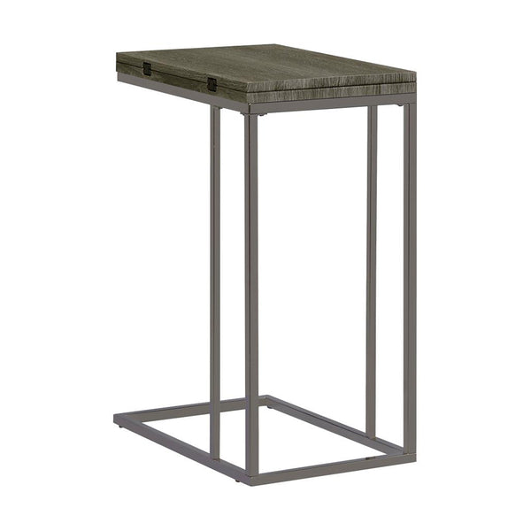 English Elm Expandable Weathered Grey C-Table with Fold-Out Top, Scratch-Resistant Laminate, Metal Base — Slim Space-Saver for Modern Living B016P381252