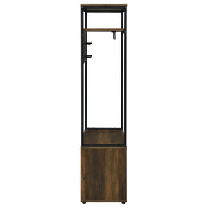 English Elm Flora Transitional Hall Tree with Seven Hooks Cabinet Shelves and Dark Pine Metal Frame B062P452017