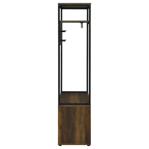 English Elm Flora Transitional Hall Tree with Seven Hooks Cabinet Shelves and Dark Pine Metal Frame B062P452017