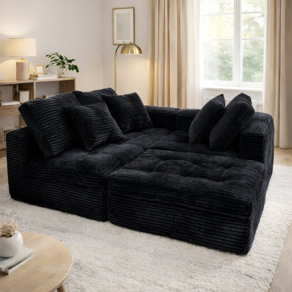 English Elm Modular Cloud Sectional with Ottoman Faux Fur Velvet Deep Foam Living Room Sofa W5502S00009