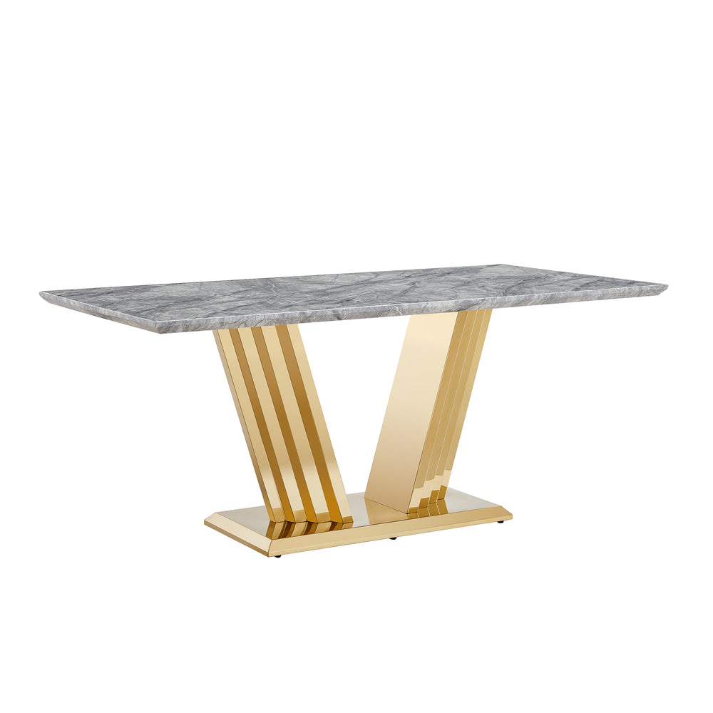 English Elm Marble Dining Table For 6 – Modern Faux Marble Kitchen Table With Chrome Base, Stylish & Durable Design W3456S00020