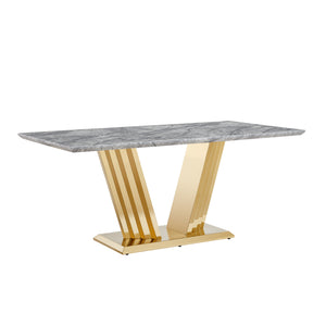 English Elm Marble Dining Table For 6 – Modern Faux Marble Kitchen Table With Chrome Base, Stylish & Durable Design W3456S00020