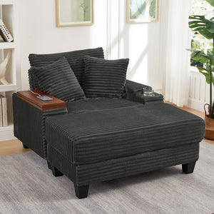 English Elm Fluffy Corduroy Single Sofa with Ottoman Bluetooth Speaker Usb Port and Rotating Tray W3705P476390