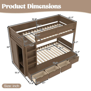 English Elm Twin Triple Bunk Bed Metal L-shaped Frame Sleeps Three Kids White Finish Brown W1580S00644
