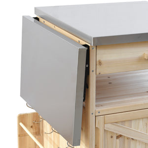 English Elm K&K 40.5" Outdoor Grill Cart with 201 Stainless Top, Solid Fir Storage, Drop Leaf & Lockable Wheels Natural N707P228272Y