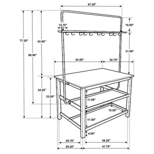 English Elm Prager Farmhouse 3-Piece Kitchen Island with Overhead Rack, Hooks & Shelves, Two Backless Stools, White B062S00619
