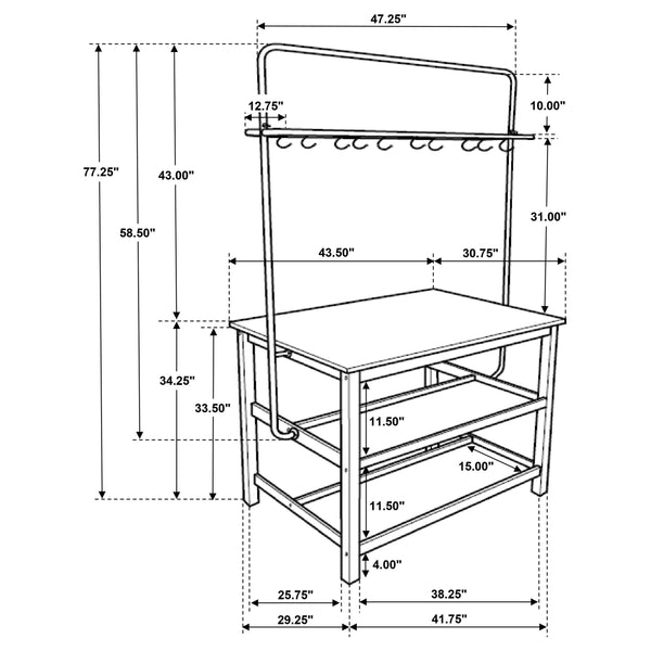 English Elm Prager Farmhouse 3-Piece Kitchen Island with Overhead Rack, Hooks & Shelves, Two Backless Stools, White B062S00619