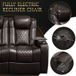 English Elm 62.2"power Recliner Set of 2 Top-grain Nappa Leather Home Theater Seating with Rgb Led Coffee W3819S00099
