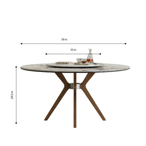 English Elm 59-Inch Modern Sintered Stone Dining Table With Turntable, Seats 6-8, Stylish Walnut Base Design W509S00133