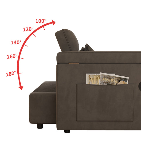 English Elm 65-inch Velvet Convertible Sleeper Sofa with Usb Port Storage Armrests Adjustable Back Dark Gray W2564S00115