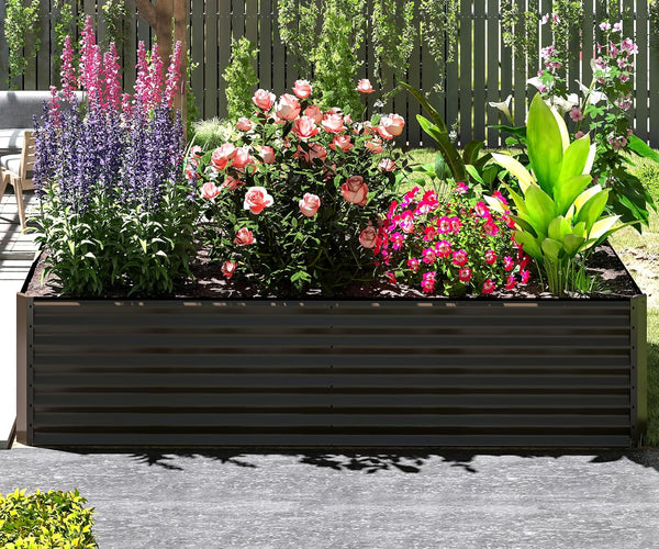 English Elm 6x3x1.5ft Galvanized Steel Raised Garden Bed Deep Root Planter for Yard Vegetables Brown W1859P430203