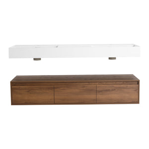 English Elm 60 Inch Wall-Mounted Bathroom Vanity With Dual Resin Sinks, Soft-Close Drawers & Modern Elegance W999S00259