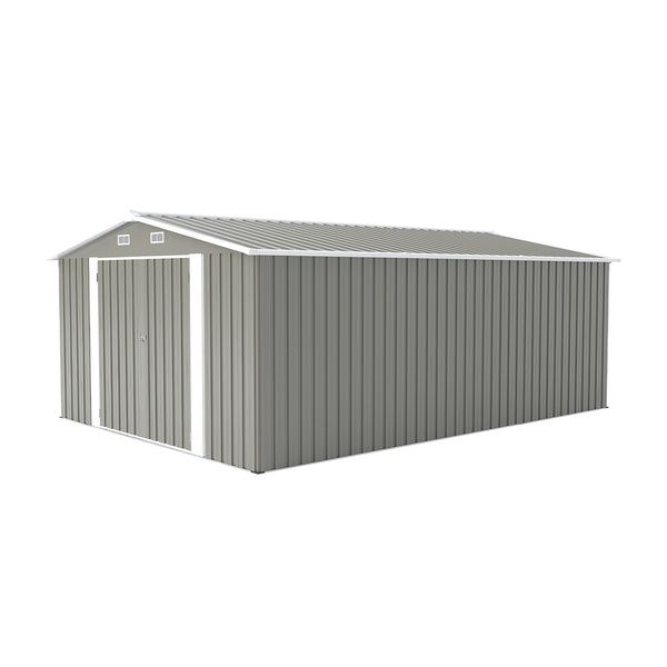 English Elm Campcraft Galvanized Steel Outdoor Storage Shed with Lockable Doors and Four Air Vents Light Gray W1598S00023