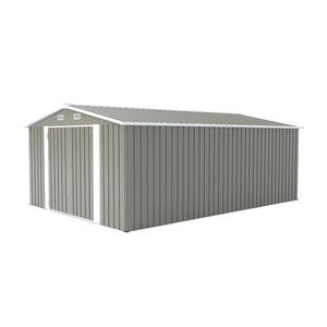 English Elm Campcraft Metal Storage Shed 10x14 Ft with Lockable Doors Vented Sloped Roof Backyard Light Gray W1598S00050