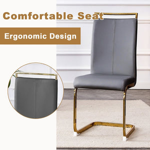 English Elm Table Luxurious 9-Piece Dining Set With Patterned Glass Top And Golden Legs, 8 Dark Gray Pu Chairs W1151S03236-GIGA