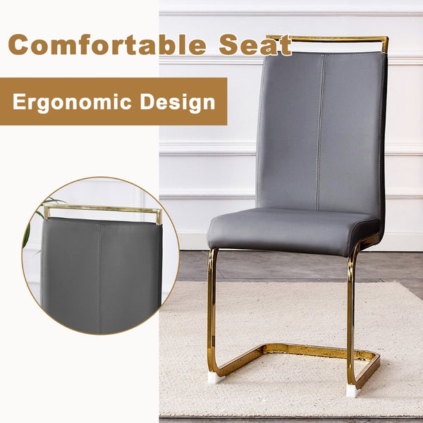 English Elm Table Luxurious 9-Piece Dining Set With Patterned Glass Top And Golden Legs, 8 Dark Gray Pu Chairs W1151S03236-GIGA