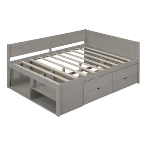 English Elm Full Size Daybed with Storage Drawers Open Shelves Low Profile Contemporary Frame Gray LP102023AAE