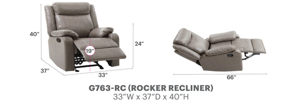 English Elm Sleek Gray Padded Arm Recliner with PU Upholstery, Compact 40"H x 33"W x 37"D, Cozy Support B078108421