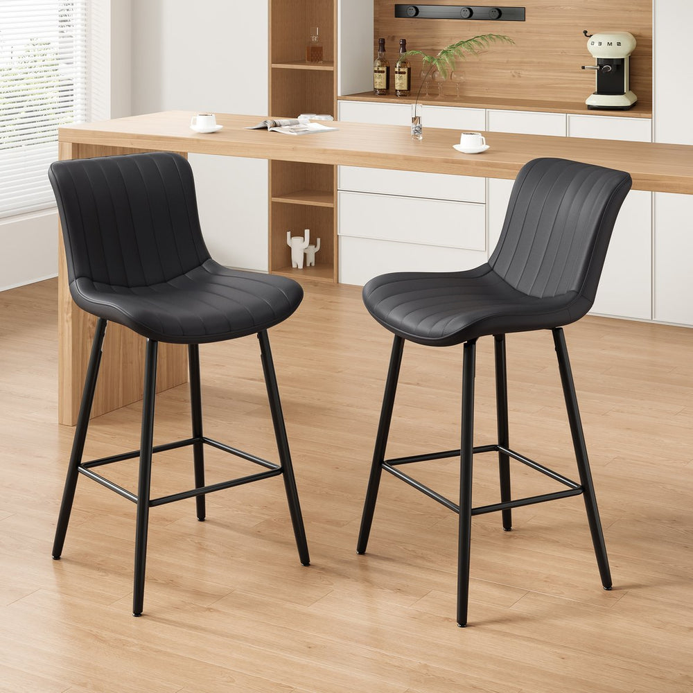 English Elm Counter Stools Set Of 2 - Stylish Mid-Century Modern Faux Leather Chairs For Kitchen & Dining T3623P366861