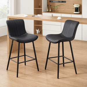 English Elm Counter Stools Set Of 2 - Stylish Mid-Century Modern Faux Leather Chairs For Kitchen & Dining T3623P366861