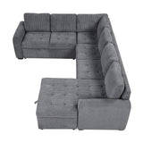 English Elm 107.5" U-Shaped Sofa Sectional Sofa Pull-Out Sofa Bed With A Storage Chaise Lounge, Charging Devices For Living Room, Gray