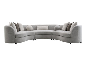 English Elm Ivria Curved Gray Bouclé Sectional Sofa with 9 Down Feather Pillows, Durable Wood Frame, 3‑Seat Comfort B2726S00266