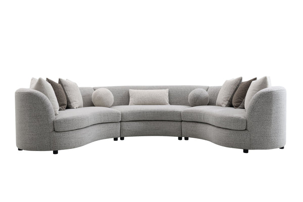 English Elm Ivria Curved Gray Bouclé Sectional Sofa with 9 Down Feather Pillows, Durable Wood Frame, 3‑Seat Comfort B2726S00266