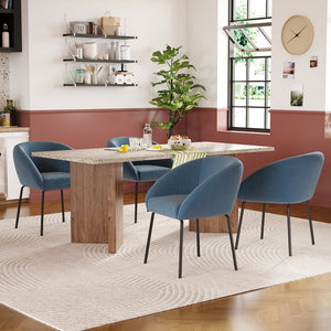 English Elm Kitchen Mid-Century Dining Chairs Set of 2 with Rattan Backrest, Cantilever Aluminum Legs, 300lb Capacity Blue T3623P408497