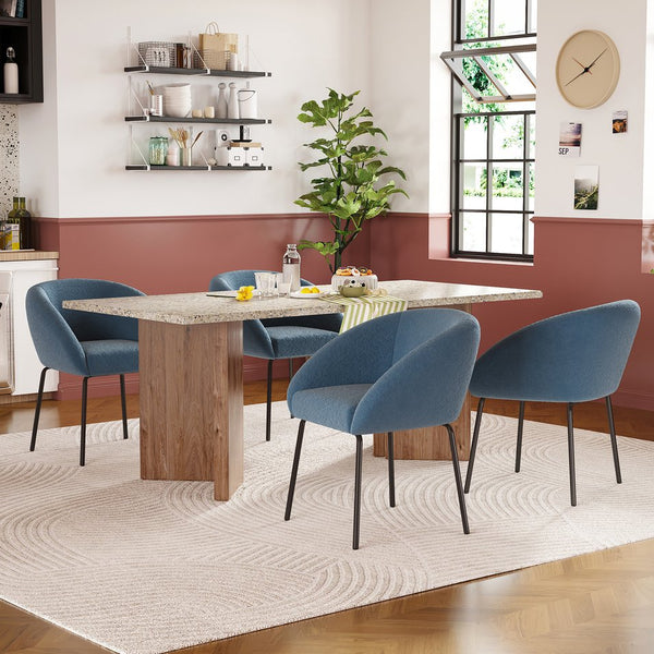 English Elm Kitchen Mid-Century Dining Chairs Set of 2 with Rattan Backrest, Cantilever Aluminum Legs, 300lb Capacity Blue T3623P408497