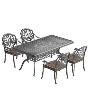 English Elm 5-Piece Cast Aluminum Patio Furniture Set With Stylish Black Frame And Brown Cushions For 4 W1710S00097