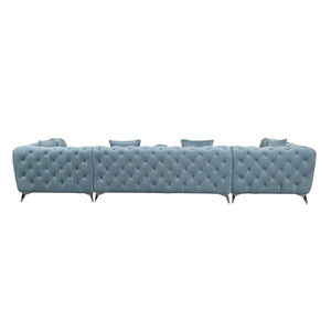 English Elm Zerah Dusty Blue Fabric Sectional Sofa with 7 Accent Pillows, Button Tufted, Pocket Coil Comfort B2726S00354