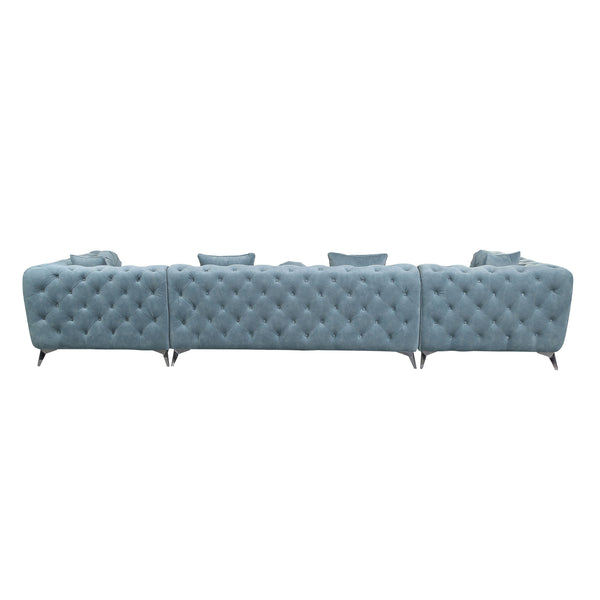 English Elm Zerah Dusty Blue Fabric Sectional Sofa with 7 Accent Pillows, Button Tufted, Pocket Coil Comfort B2726S00354