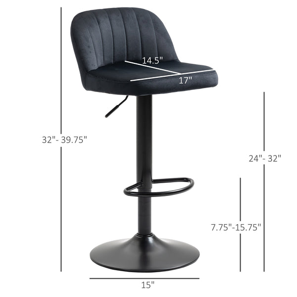 English Elm Homcom Adjustable Bar Stools Set Of 2 - Plush Velvet Swivel Kitchen Stools With Steel Frame Support W2225P217143