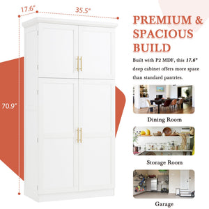 English Elm [assembly Included] Topmax Shaker Pantry Cabinet Tall Mdf Kitchen Storage with Pull-out Trays White SP000099AAK