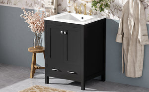 English Elm 24-inch Modern Bathroom Vanity with Ceramic Sink, Soft-Close Doors, Drawer Divider & Ample Storage Black N729P299440B