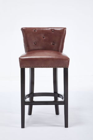 English Elm Bar Stools Set Of 2 - 29.5" Brown Leather & Hardwood Frame, Stylish Comfort For Home Bars & Dining W2195P290198