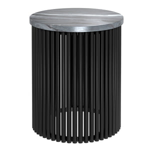 English Elm Demy Black Marble Accent Table with Sturdy Slatted Metal Base, Compact Round End Table (21.3") B136P361857