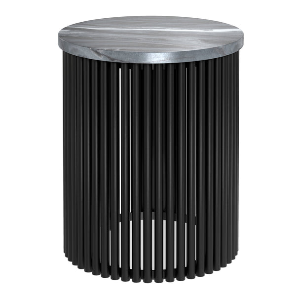 English Elm Demy Black Marble Accent Table with Sturdy Slatted Metal Base, Compact Round End Table (21.3") B136P361857