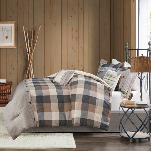 English Elm 7 Piece Herringbone Comforter Set - Cozy Buffalo Plaid Queen Ensemble With Decorative Pillows B03597190