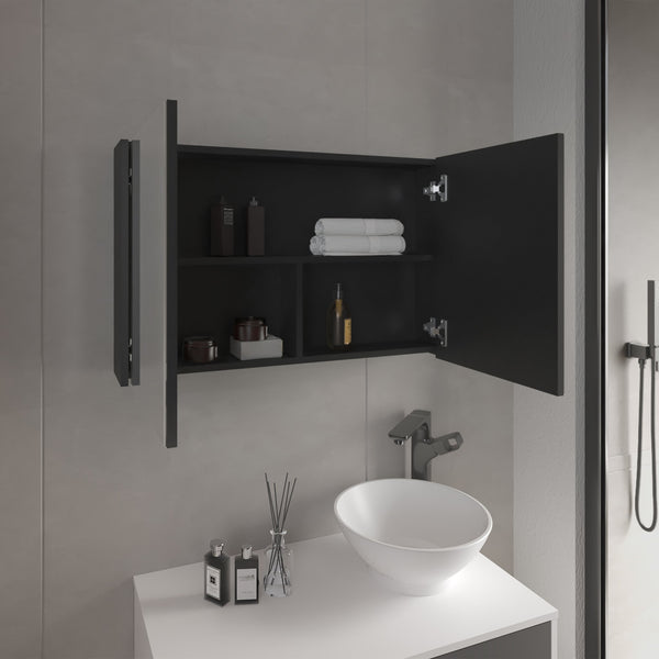 English Elm Bouti Mirrored Double Door Medicine Cabinet with Three Shelves — Wall Mount Storage for Bath & Kitchen Black 36.3 L x 24.9 W x 4.4 H B070P242494