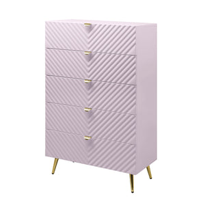 English Elm Gaines High Gloss Chest with Wave Pattern Design, Metal Legs, 5 Drawers, Durable Composite MDF Storage Pink 31 L x 15 W x 5 H B2726S00400