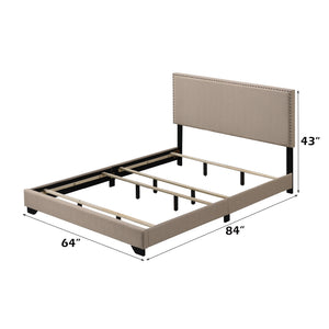 English Elm Leandros Upholstered Queen Bed with Nailhead Trim, Wood Legs, 6" Clearance, Sturdy 660lb Capacity Beige 67 L x 26 W x 4 H B2726P342797