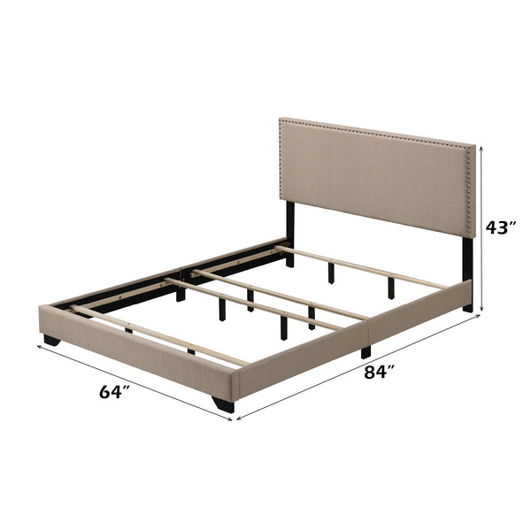 English Elm Leandros Upholstered Queen Bed with Nailhead Trim, Wood Legs, 6" Clearance, Sturdy 660lb Capacity Beige 67 L x 26 W x 4 H B2726P342797