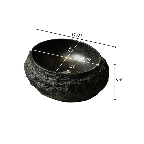 English Elm Luna 18" Bathroom Sink Irregular Oval Resin Vessel with Stone Pattern Artistic Durable Finish Dark Gray W2615P346505