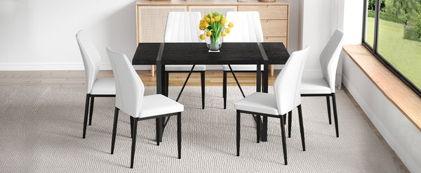 English Elm Table and Chair Set Round 42 Inch Wood Grain Dining with Tempered Glass and 6 Seats W1151S04367