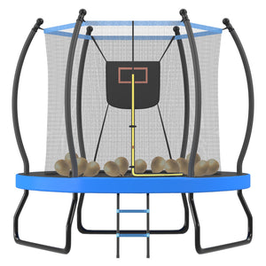 English Elm 8ft Round Backyard Trampoline with Enclosure Net Basketball Hoop and Safety Ladder N739P307894C