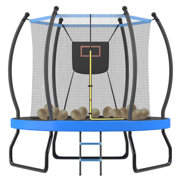 English Elm 8ft Round Backyard Trampoline with Enclosure Net Basketball Hoop and Safety Ladder N739P307894C