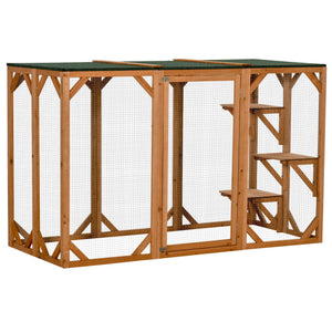English Elm Pawhut Wooden Outdoor Catio Enclosure with Mesh Walls Climbing Platforms Asphalt Roof W2225P173769