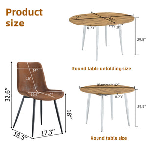 English Elm Table and Chair Set Extendable Round to Oval Wood Grain Mdf with Six Upholstered Seats W1151S03967